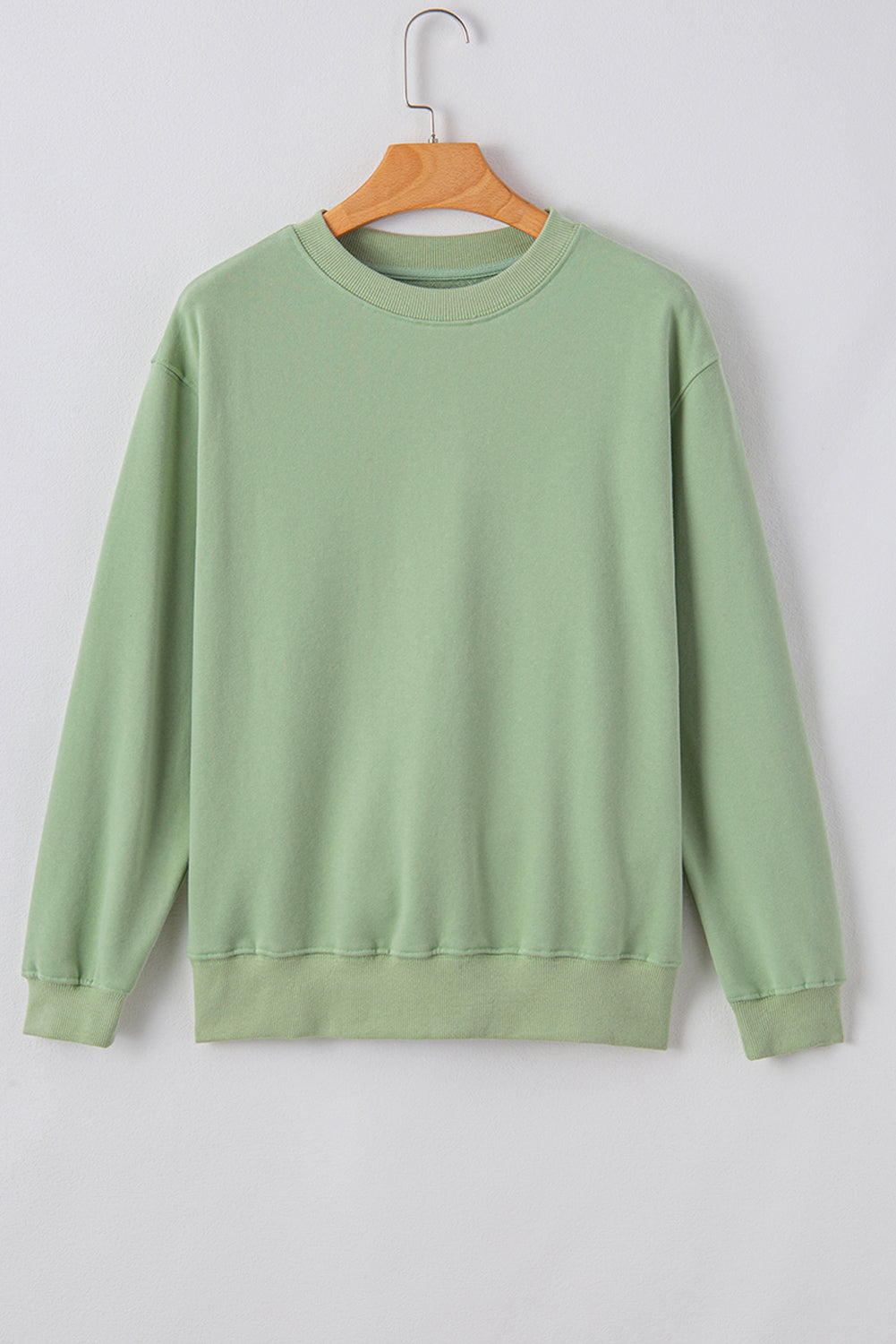 Smoke Green Plain Drop Shoulder Crewneck Pullover Sweatshirt