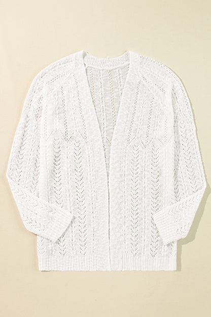 White Plus Size Eyelet Knit Open Front Cardigan