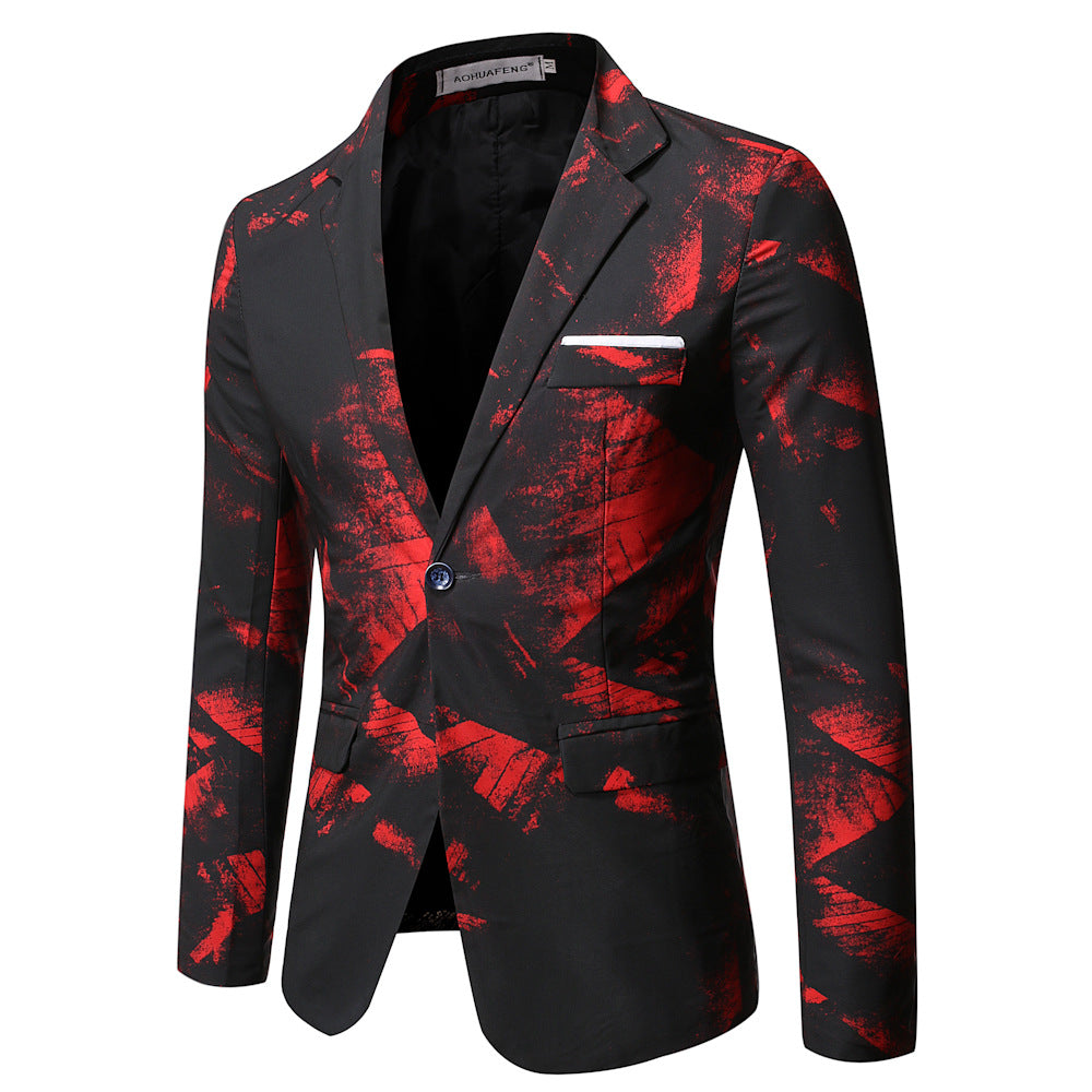 Sophisticated Korean-Style Slim-Fit Printed Suit Jacket for Business Professionals