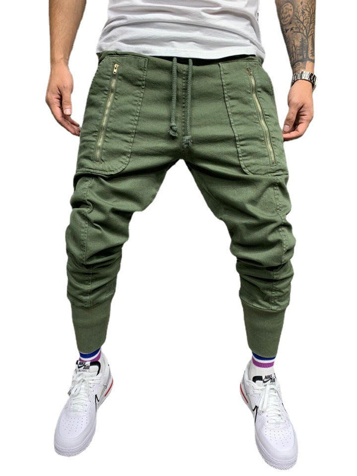 Leisure Sports Classic Three-dimensional Zipper Patch Pocket Tether Elastic Skinny Pants