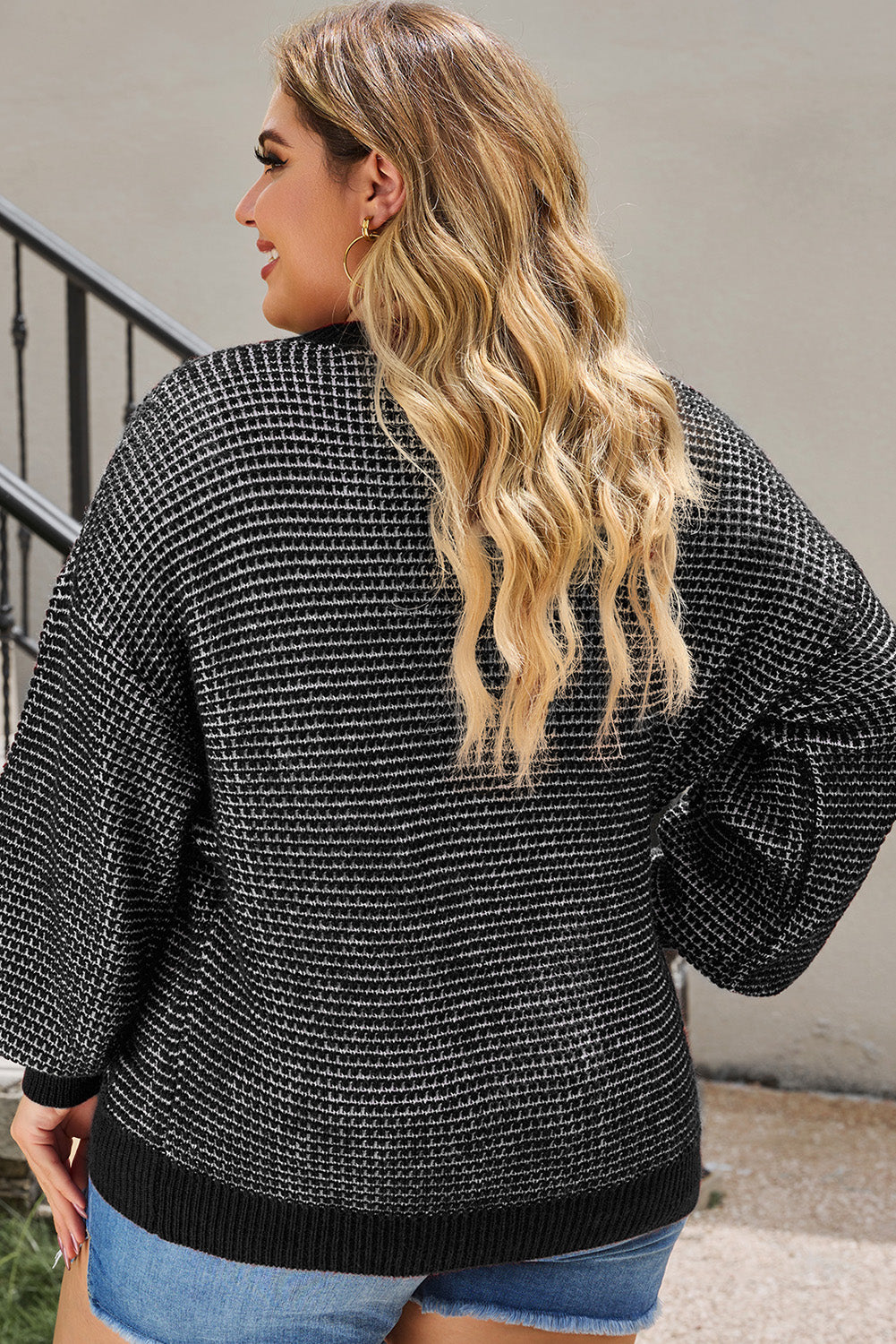 Black Heathered Knit Plus Size Drop Shoulder Sweater