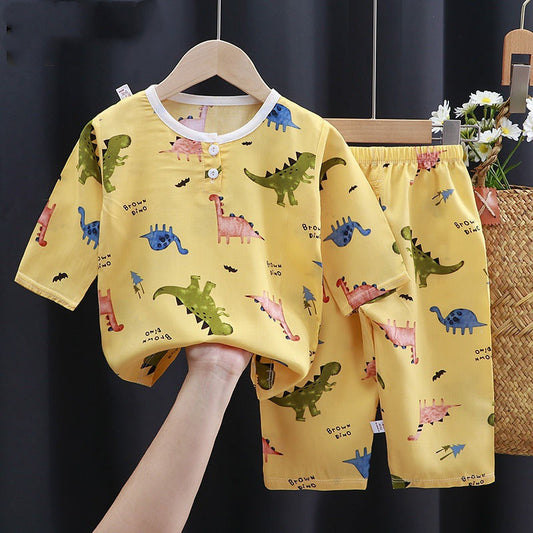 Summer Cotton Silk Air-Conditioning Baby Clothes: Cartoon Pajamas