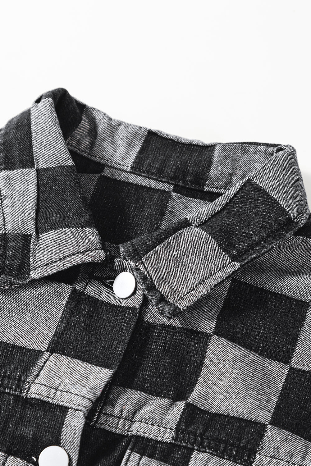 Black Checkered Patchwork Button up Denim Jacket