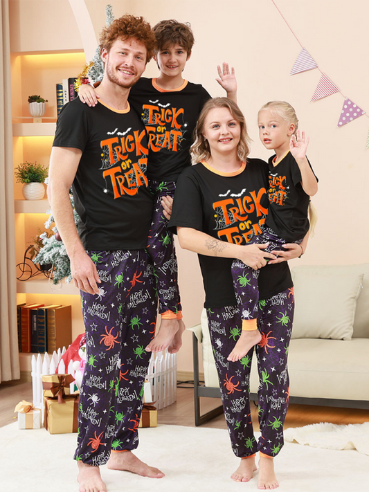 Halloween Christmas Parent-Child Homewear Spider Printed Two Piece Pajamas Short Sleeve Long Pants