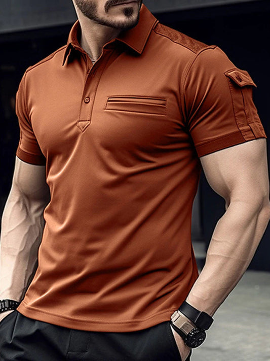 New POLO Shirt Pocket Men's Muscle Sports Polo Shirt