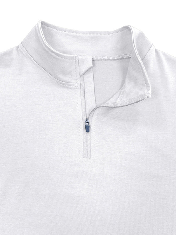 New Men's Long Sleeve Stand Collar Pullover Zip Polo Shirt