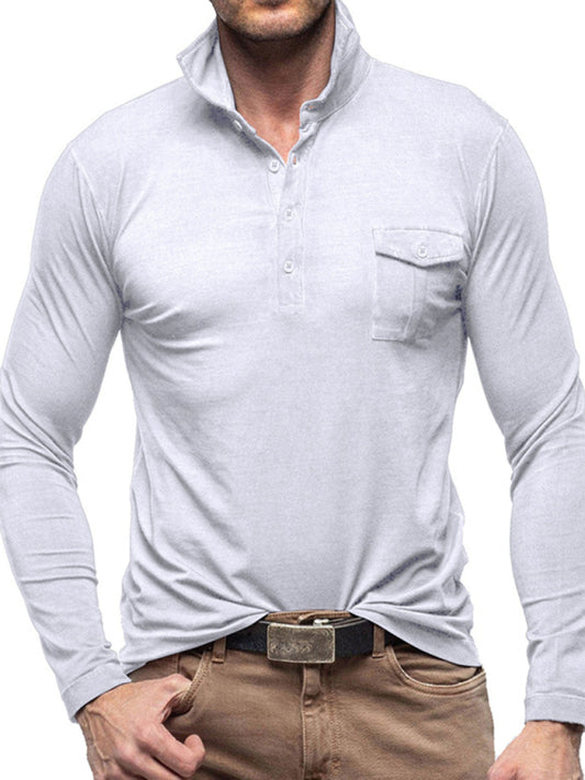 Men's Lapel Polo Solid Color Long Sleeve Polo Shirt