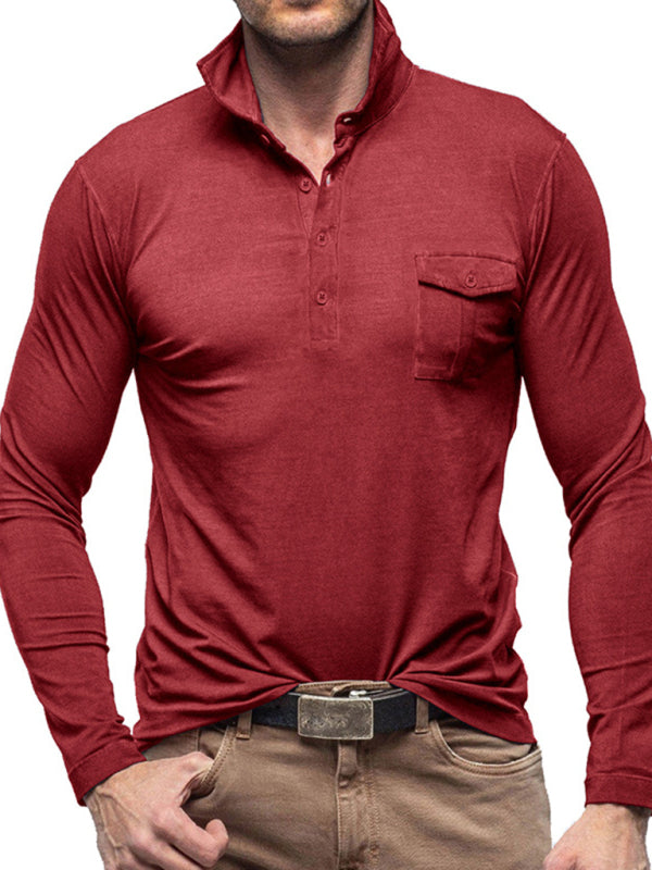 Men's Lapel Polo Solid Color Long Sleeve Polo Shirt