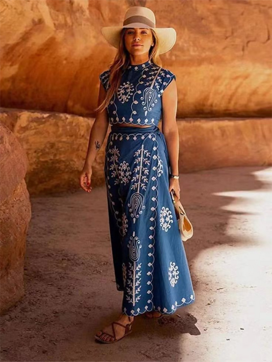 New Fashion Printed Holiday Style Two-piece Dress