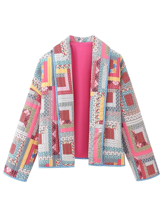 Retro Printed Cotton Cardigan Long Sleeve Jacket