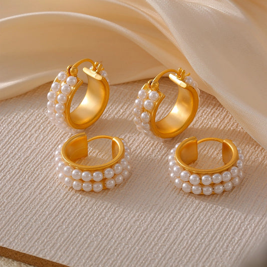 1 Pair Elegant Princess Commute Geometric Imitation Pearl Copper 18K Gold Plated Earrings