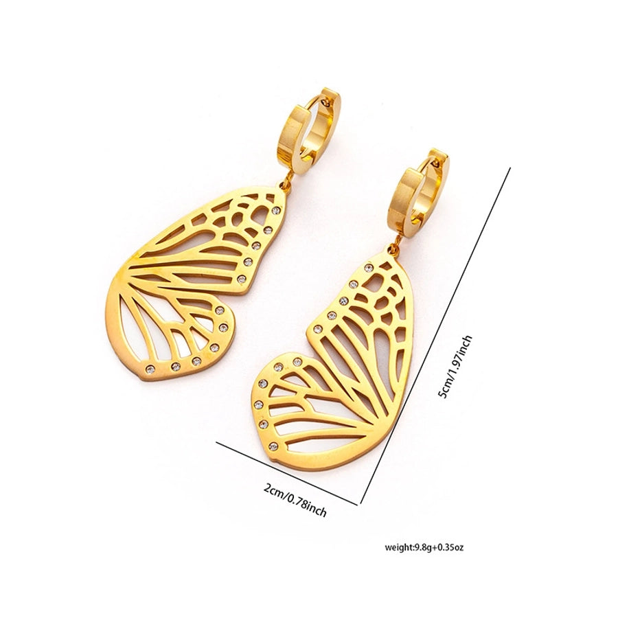 1 Pair Cute Hip-Hop Exaggerated Flower Butterfly Titanium Steel Drop Earrings