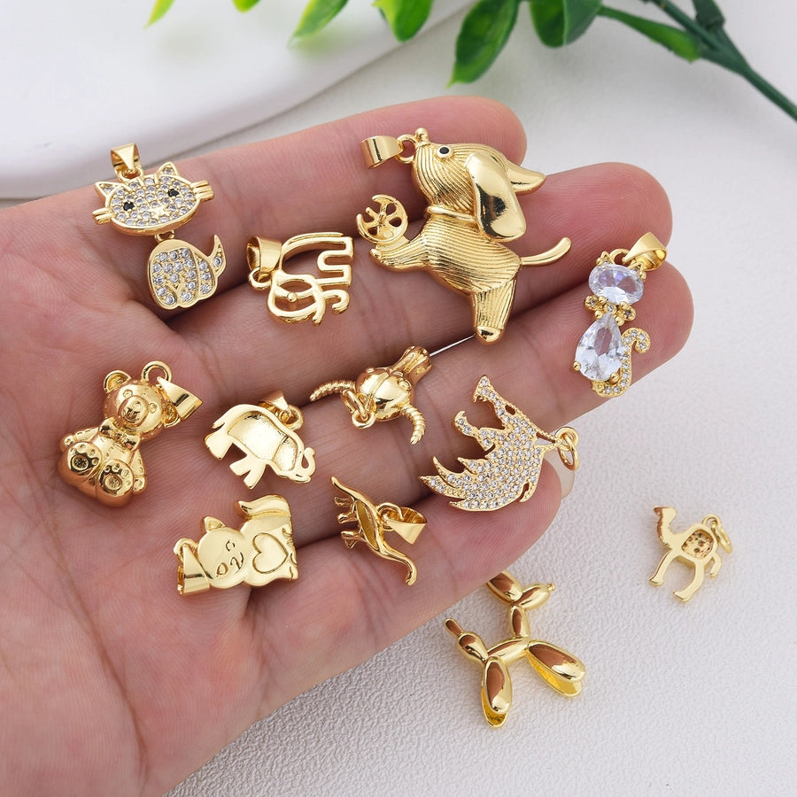 1 Piece Copper Zircon Dog Elephant Pendant