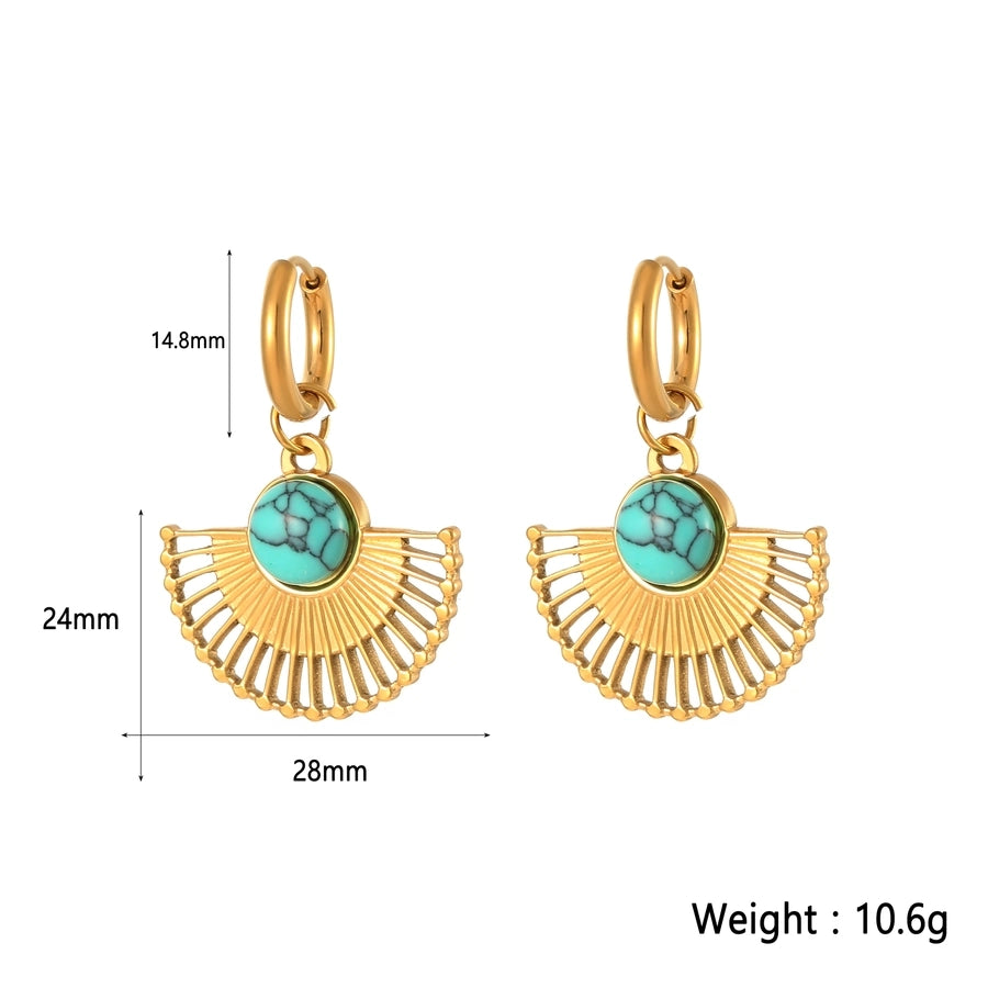 1 Piece Elegant Geometric Inlay 304 Stainless Steel Natural Stone Gold Plated Earrings