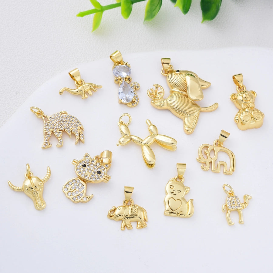 1 Piece Copper Zircon Dog Elephant Pendant