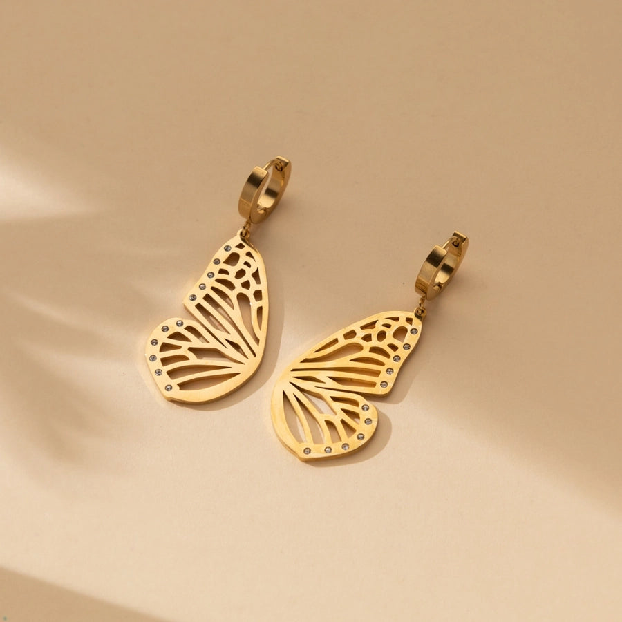 1 Pair Cute Hip-Hop Exaggerated Flower Butterfly Titanium Steel Drop Earrings