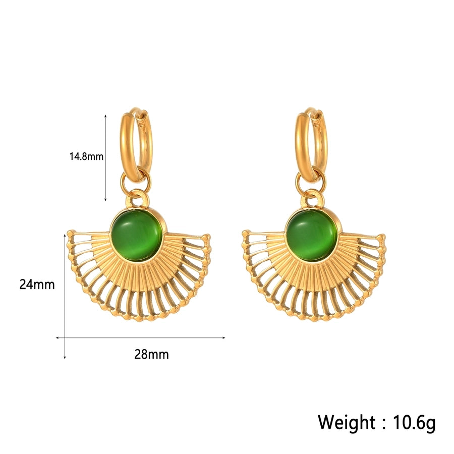 1 Piece Elegant Geometric Inlay 304 Stainless Steel Natural Stone Gold Plated Earrings