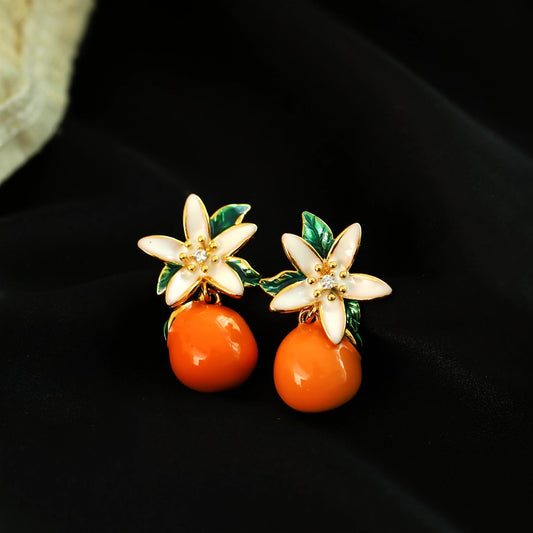 1 Piece Cute Hip-Hop Commute Pumpkin Floral Plating Copper Zircon 18K Gold Plated Drop Earrings