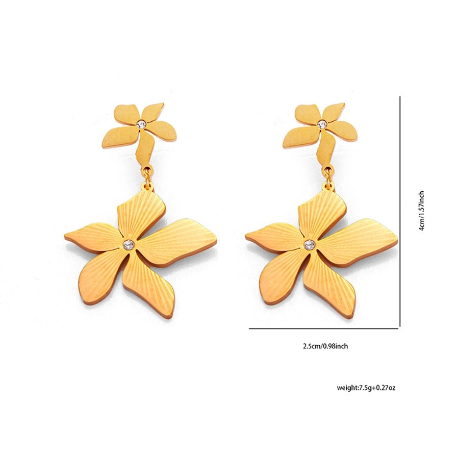 1 Pair Cute Hip-Hop Exaggerated Flower Butterfly Titanium Steel Drop Earrings