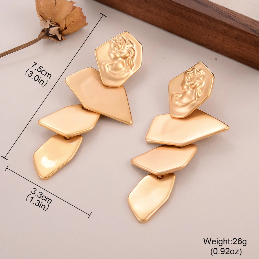 1 Pair Elegant Retro Streetwear Geometric Flower Patchwork Tassel Pleated Alloy Copper Drop Earrings