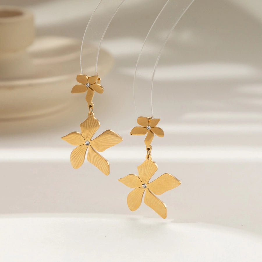 1 Pair Cute Hip-Hop Exaggerated Flower Butterfly Titanium Steel Drop Earrings