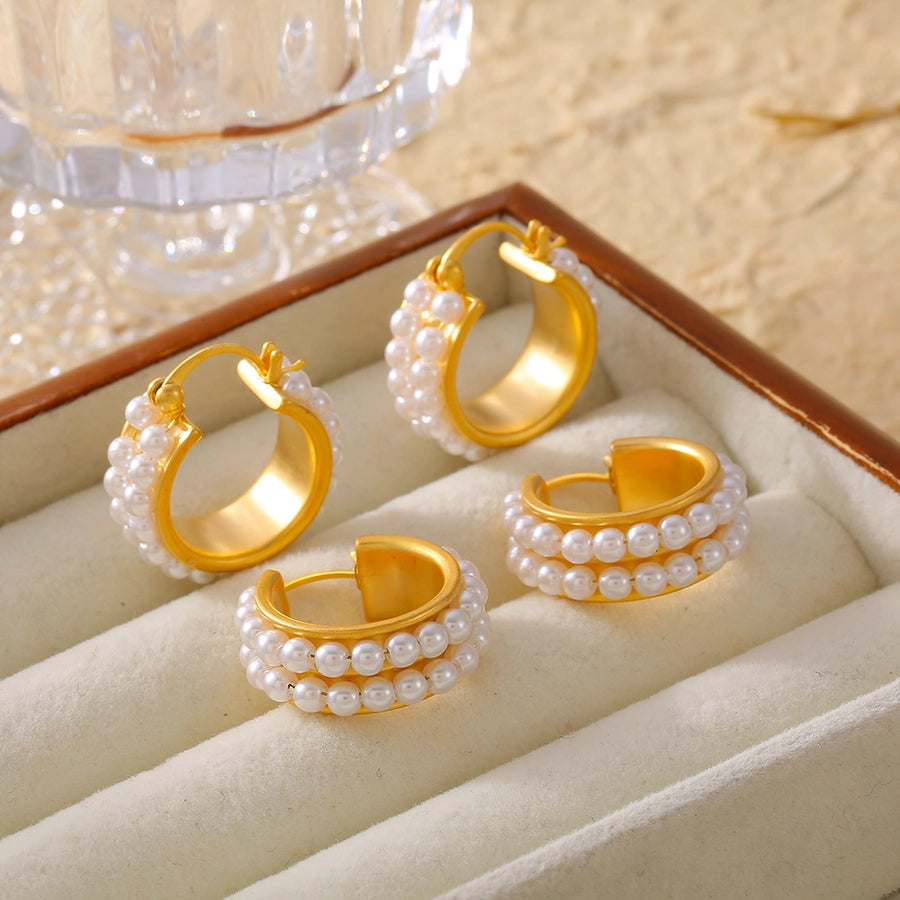 1 Pair Elegant Princess Commute Geometric Imitation Pearl Copper 18K Gold Plated Earrings