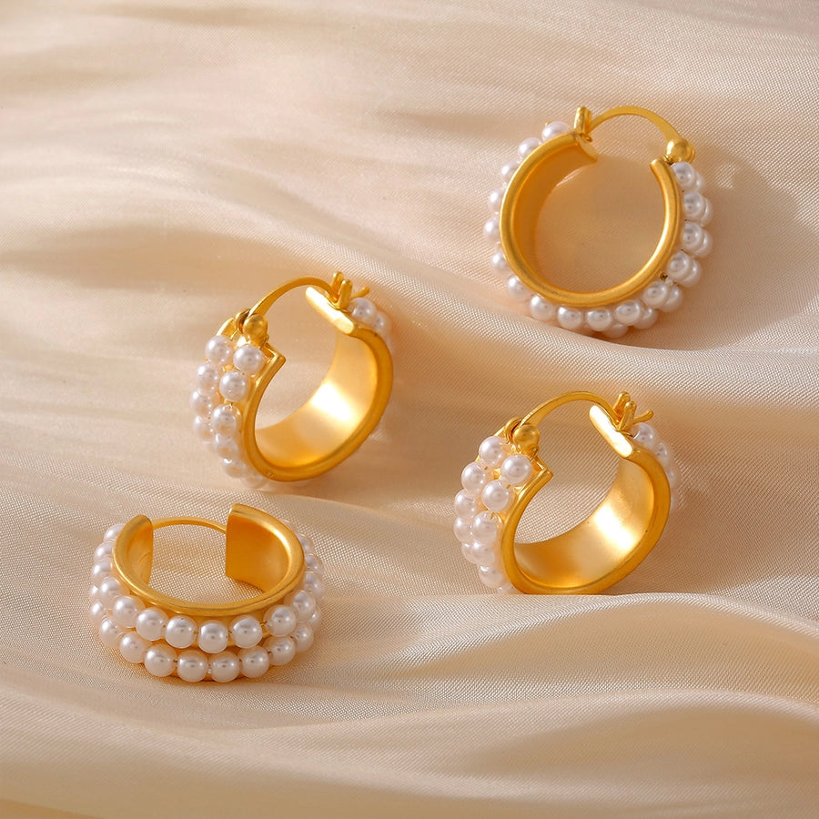 1 Pair Elegant Princess Commute Geometric Imitation Pearl Copper 18K Gold Plated Earrings